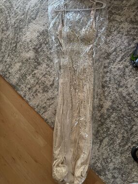 Sean Collection Blush Beaded Evening Dress